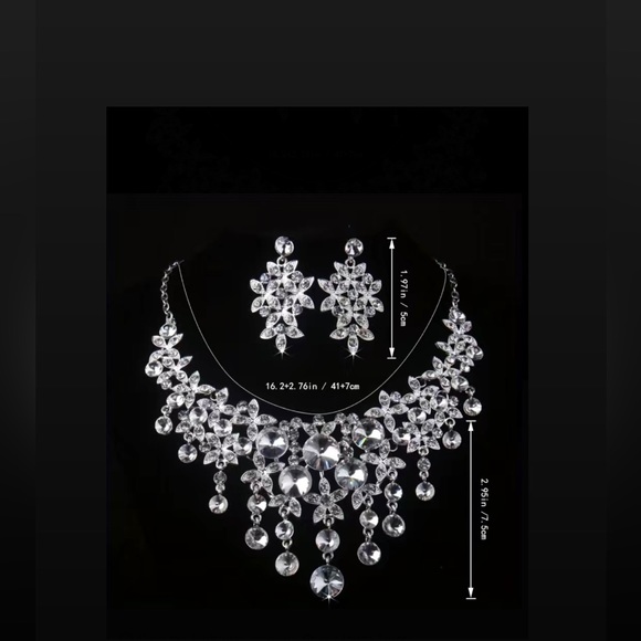 3 pcs set of  luxurious rhinestone necklaces and earrings jewelry. - Picture 5 of 5